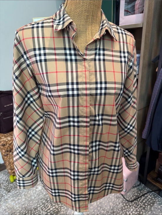 Burberry Tops - Burberry Beige Plaid Long-Sleeve Button-Down Shirt